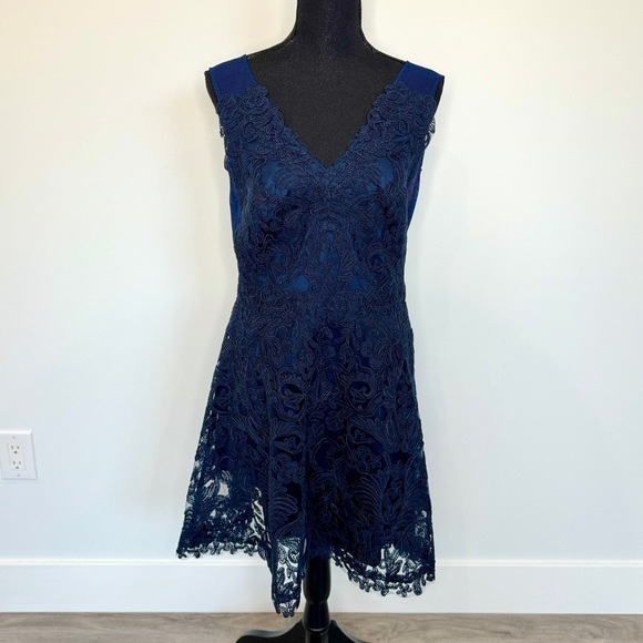 Tadashi Shoji Blue Lace Fit & Flare Midi Sleeveless Dress (Sz 6) - Picture 2 of 11